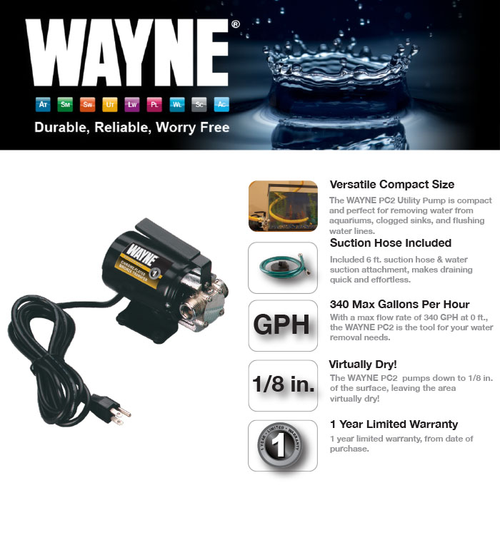 Wayne 1/10 HP Portable Transfer Utility PumpPC2 The Home Depot